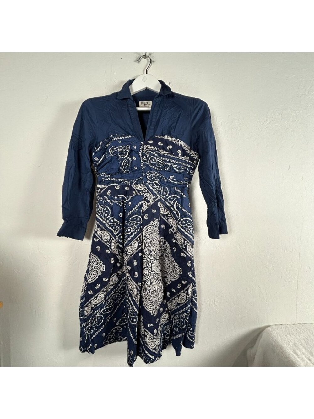 Anthropologie Holding Horses Womens Bandana Shirt Dress Size 6 Navy Long Sleeve